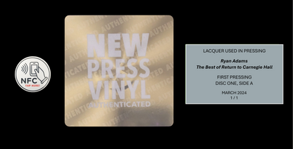 Ryan Adams - The Best Of Return To Carnegie Hall LACQUER (Disc One, Side A, 1/1, Autographed)