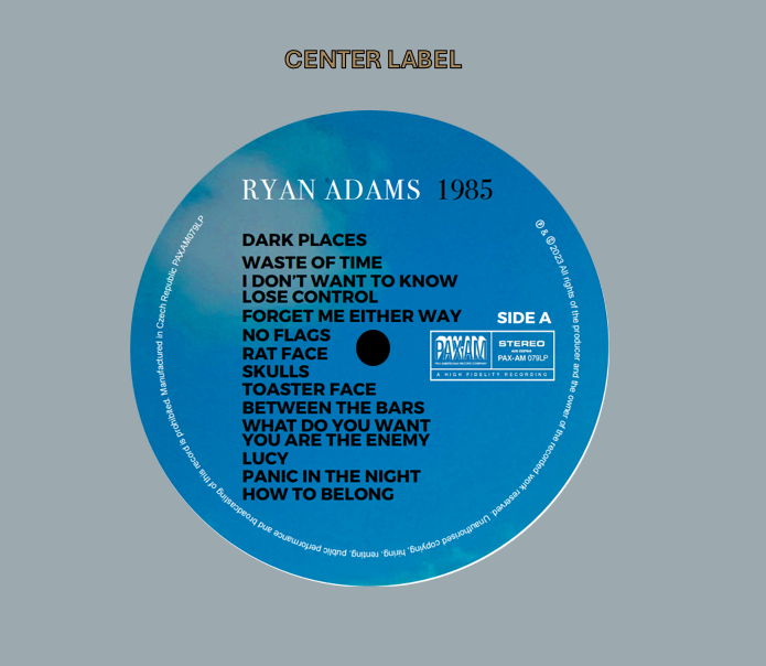 Ryan Adams '1985' STAMPER PLATE (Disc One, Side A, 1/3, Autographed)